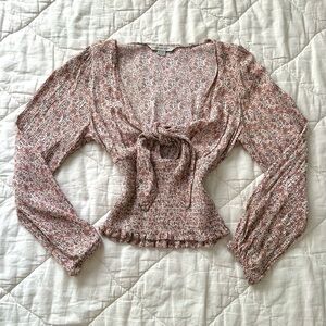 Floral Tie Front Sweethart Blouse